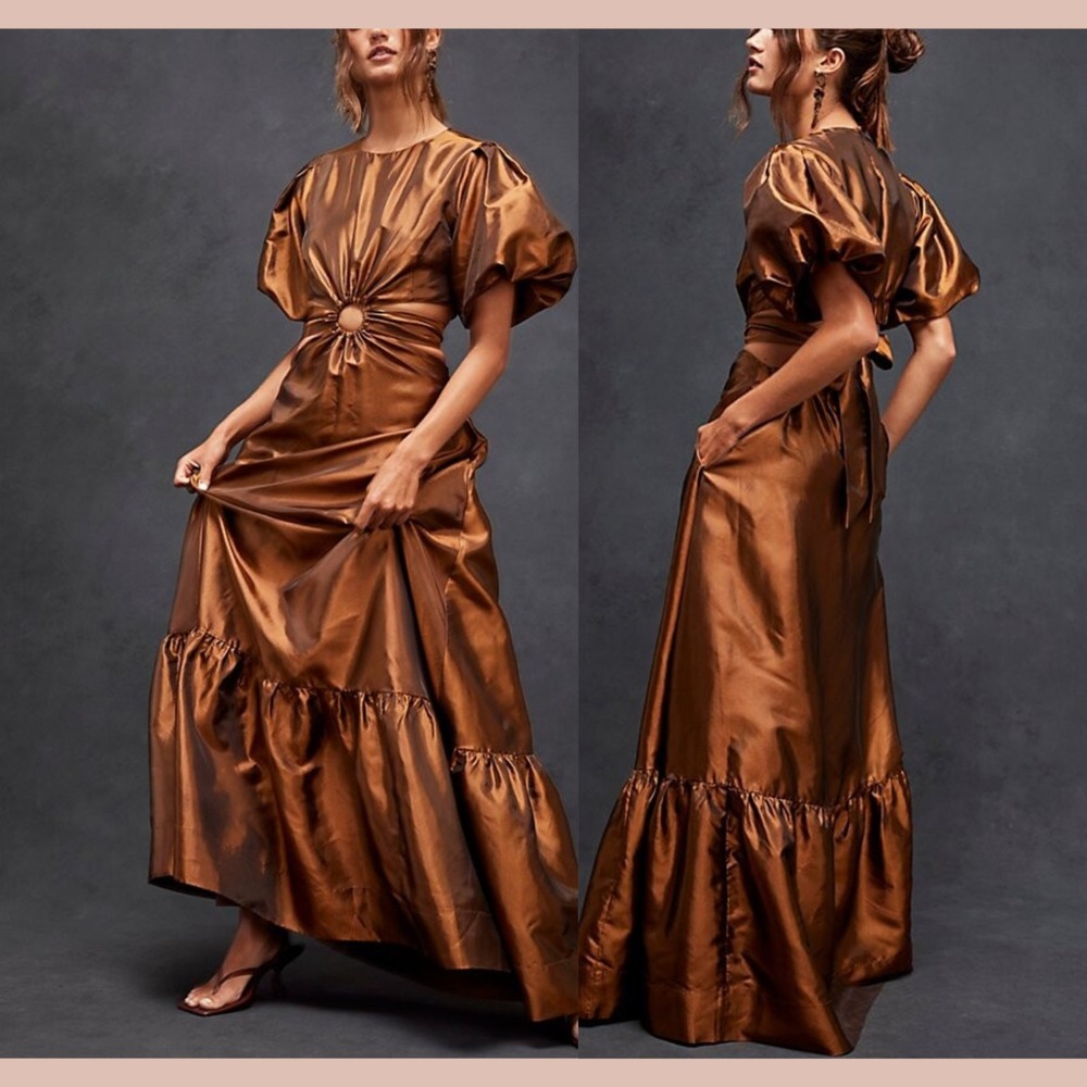 NEW $349 Hansen & Gretel‎ [ XS ] Short Sleeve Cut Out Primrose Dress Copper